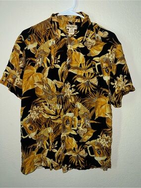 Vintage Panama Jack Black & Gold Tropical Button-Down Shirt